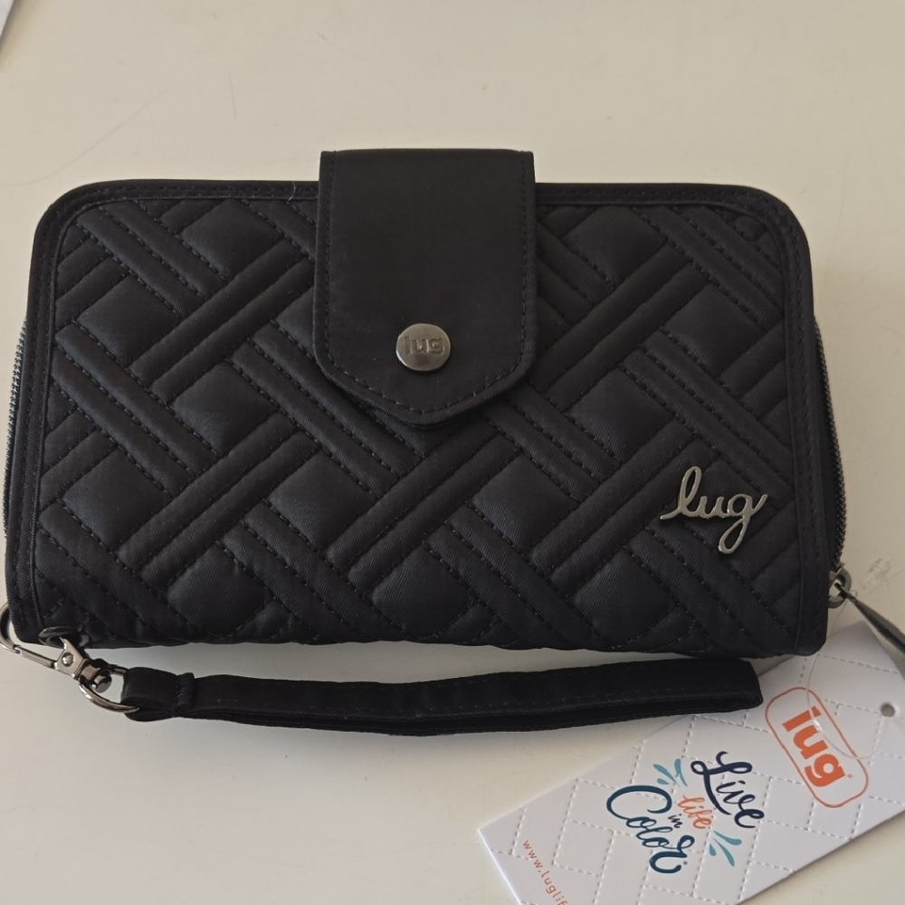 Lug Black Quilted Women's Wallet with Strap